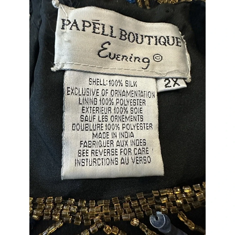 Vintage Papell Boutique Silk Sequin Beaded Embellished Top Black Plus Size 2X - Picture 8 of 12
